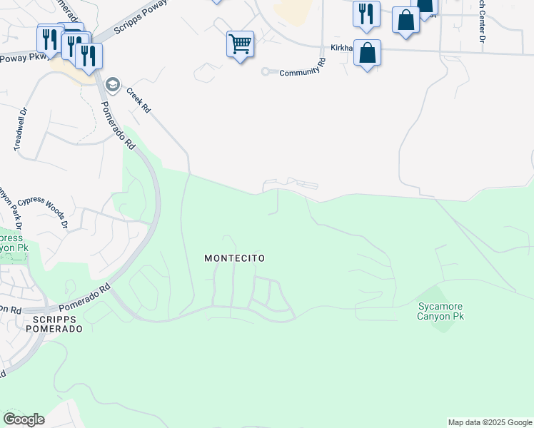 map of restaurants, bars, coffee shops, grocery stores, and more near 11019 Beeler Canyon Road in Poway