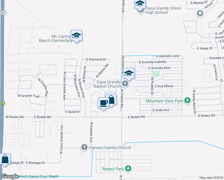 map of restaurants, bars, coffee shops, grocery stores, and more near 974 East Cactus Wren Drive in Casa Grande