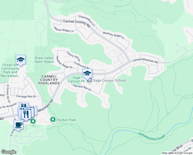 map of restaurants, bars, coffee shops, grocery stores, and more near 10672 Gracewood Place in San Diego