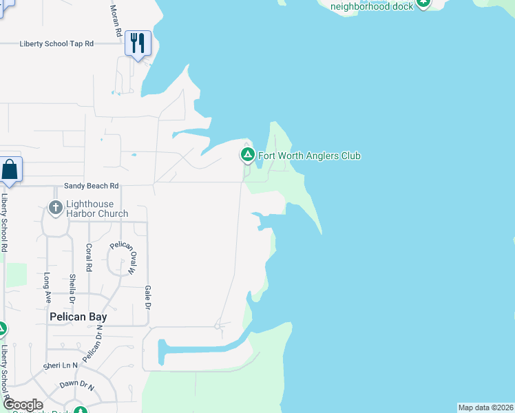 map of restaurants, bars, coffee shops, grocery stores, and more near 6635 Sandy Beach Road in Azle
