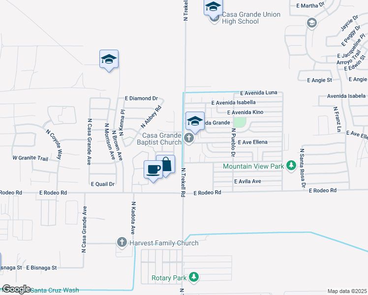 map of restaurants, bars, coffee shops, grocery stores, and more near North Trekell Road in Casa Grande