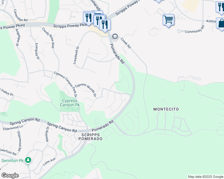 map of restaurants, bars, coffee shops, grocery stores, and more near 12710 Legacy Road in San Diego