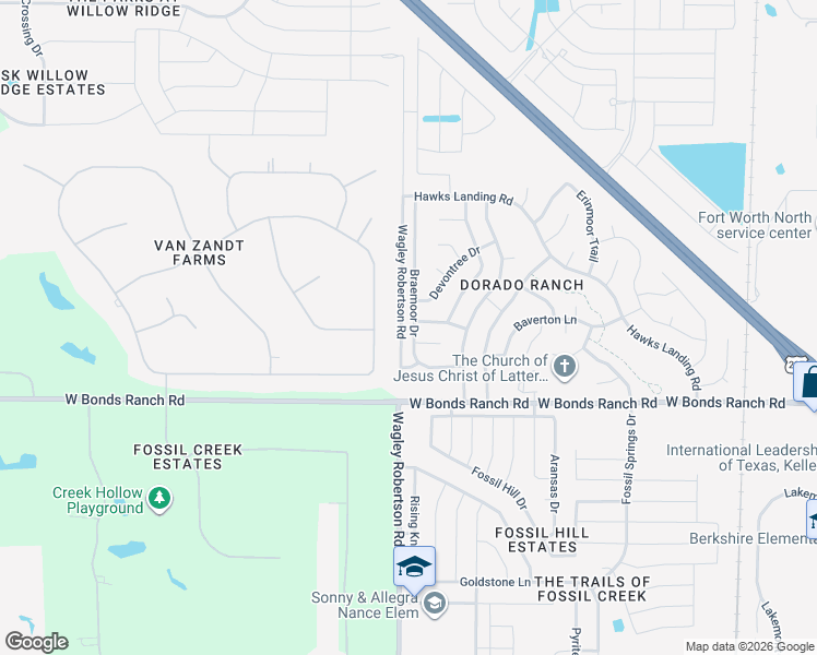 map of restaurants, bars, coffee shops, grocery stores, and more near 10777 Braemoor Drive in Haslet