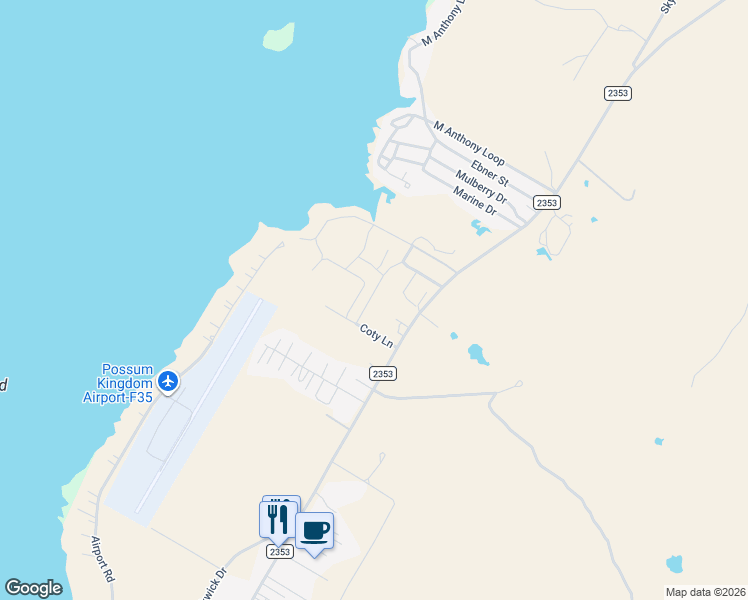 map of restaurants, bars, coffee shops, grocery stores, and more near 622 Clover Lane in Graford