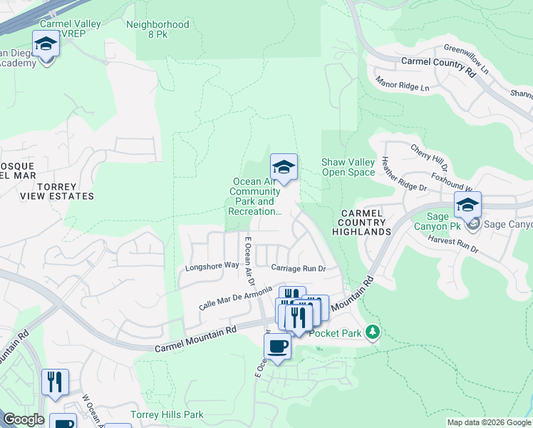 map of restaurants, bars, coffee shops, grocery stores, and more near 11483 Nantucket Parkway in San Diego