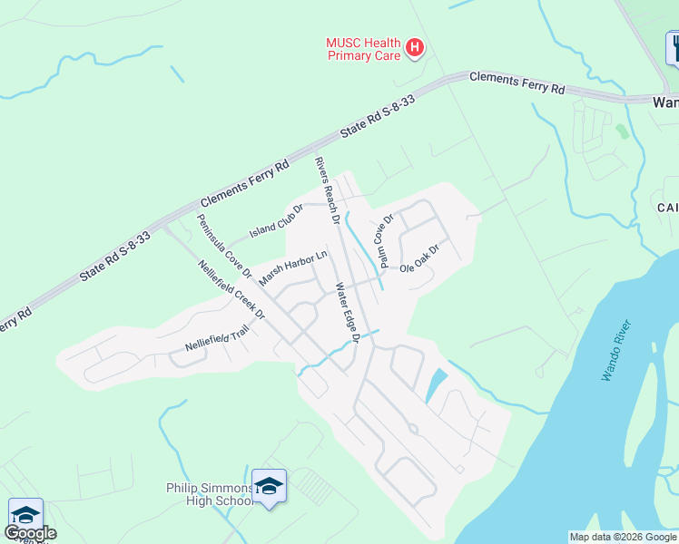 map of restaurants, bars, coffee shops, grocery stores, and more near 1387 Water Edge Drive in Charleston