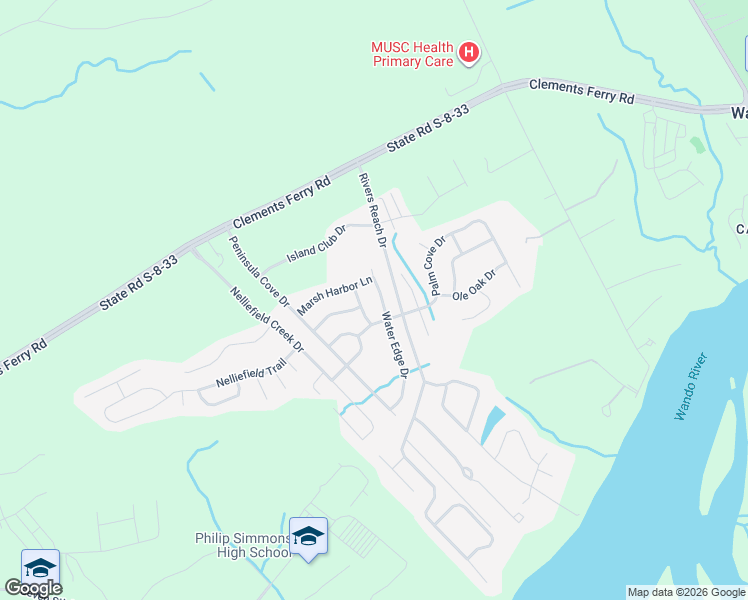 map of restaurants, bars, coffee shops, grocery stores, and more near 1387 Water Edge Drive in Charleston