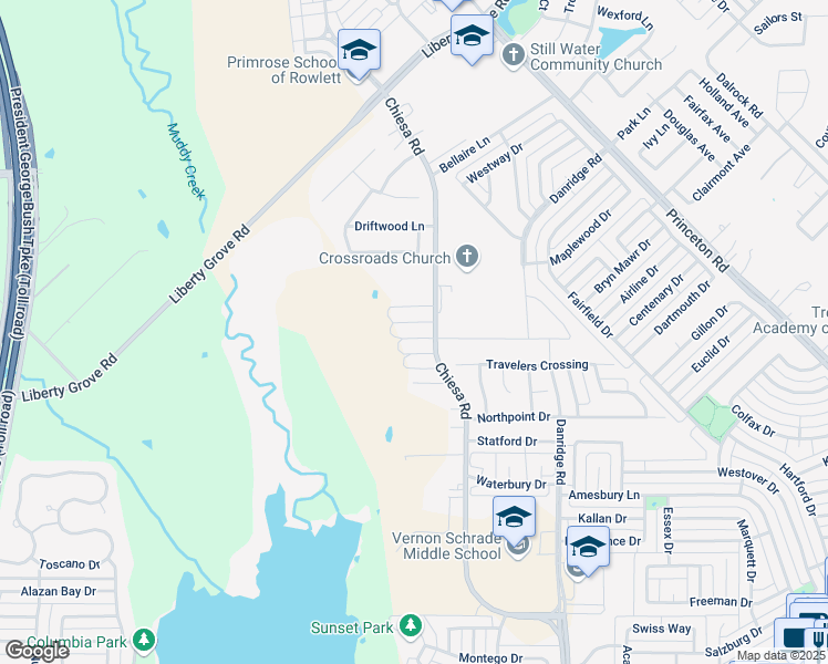 map of restaurants, bars, coffee shops, grocery stores, and more near 4 Oakridge in Rowlett