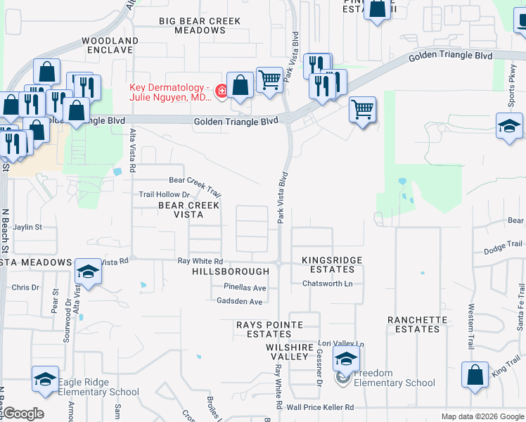 map of restaurants, bars, coffee shops, grocery stores, and more near 5137 Dominica Lane in Keller