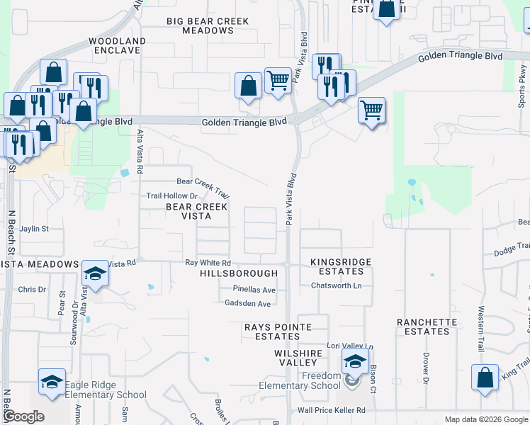 map of restaurants, bars, coffee shops, grocery stores, and more near 5137 Dominica Lane in Keller