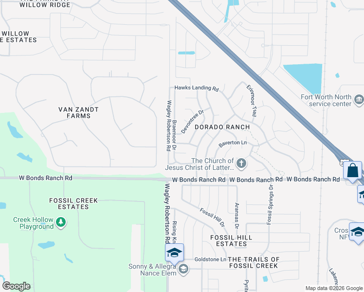 map of restaurants, bars, coffee shops, grocery stores, and more near 10768 Braemoor Drive in Haslet