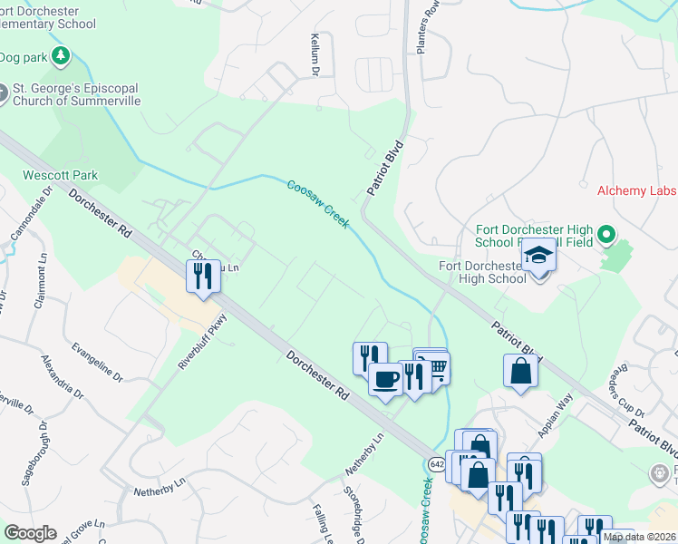 map of restaurants, bars, coffee shops, grocery stores, and more near 8683 Grassy Oak Trail in North Charleston
