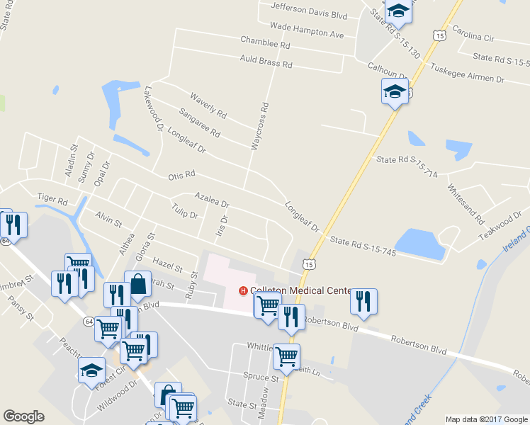 map of restaurants, bars, coffee shops, grocery stores, and more near 214 Azalea Drive in Walterboro