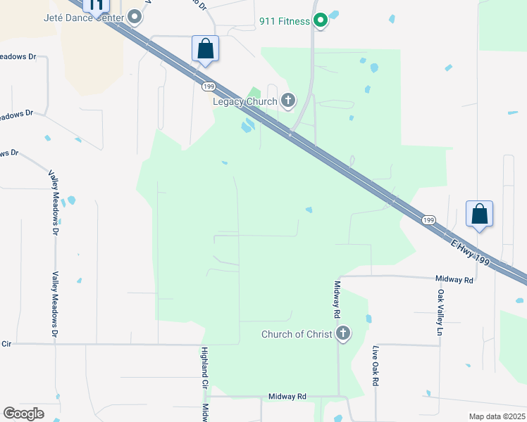 map of restaurants, bars, coffee shops, grocery stores, and more near 310 Pine Bluff Lane in Springtown