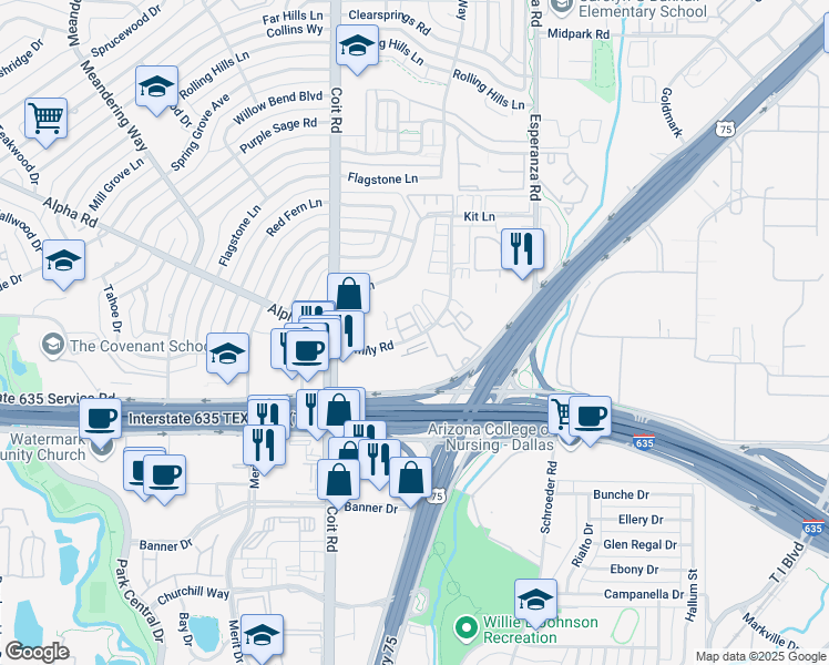 map of restaurants, bars, coffee shops, grocery stores, and more near in Dallas