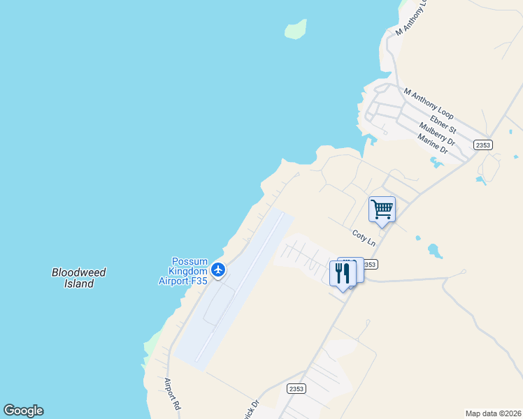 map of restaurants, bars, coffee shops, grocery stores, and more near 1123 Airport Road in Graford