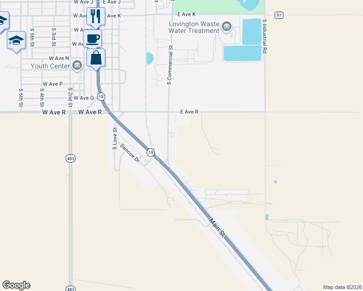 map of restaurants, bars, coffee shops, grocery stores, and more near 2201 South Commercial Street in Lovington