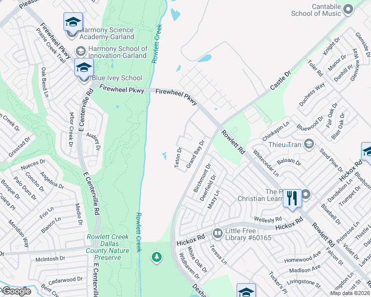 map of restaurants, bars, coffee shops, grocery stores, and more near 1528 Alberbrook Place in Garland