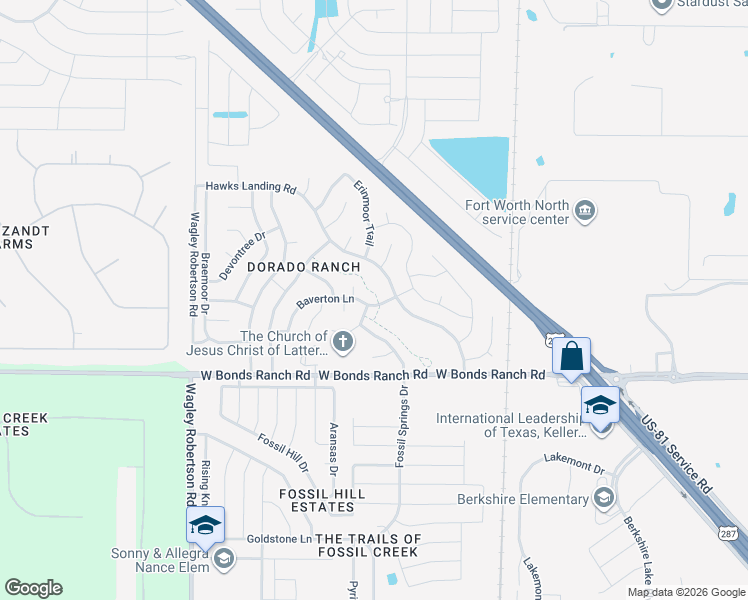 map of restaurants, bars, coffee shops, grocery stores, and more near 10881 Hawks Landing Road in Haslet