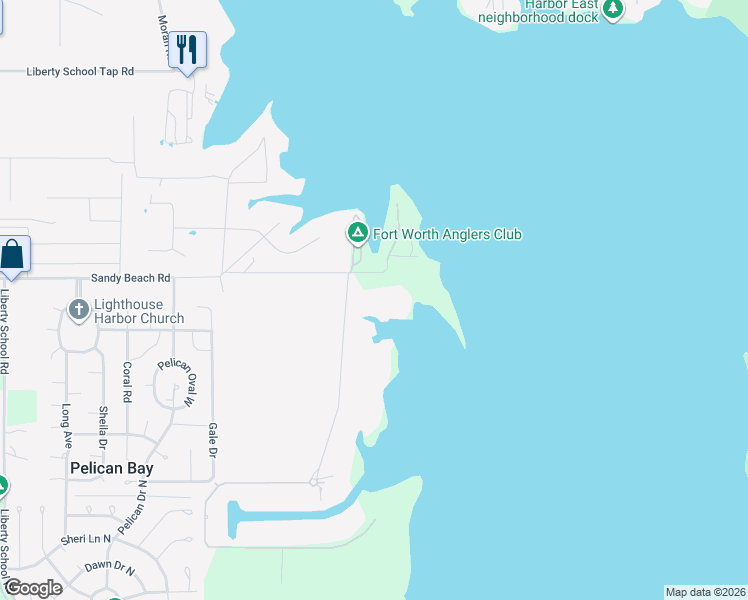 map of restaurants, bars, coffee shops, grocery stores, and more near 6635 Sandy Beach Road in Azle
