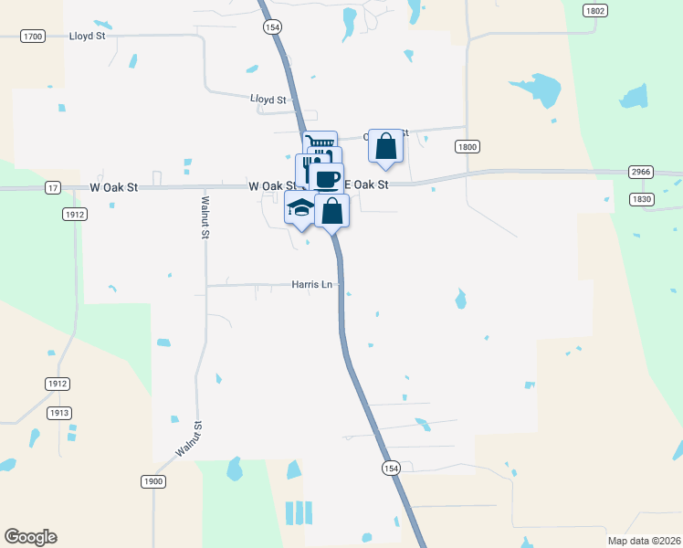 map of restaurants, bars, coffee shops, grocery stores, and more near Highway 154 in Yantis
