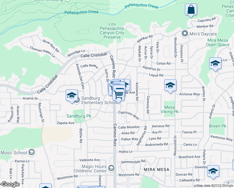 map of restaurants, bars, coffee shops, grocery stores, and more near 11313 Zapata Avenue in San Diego