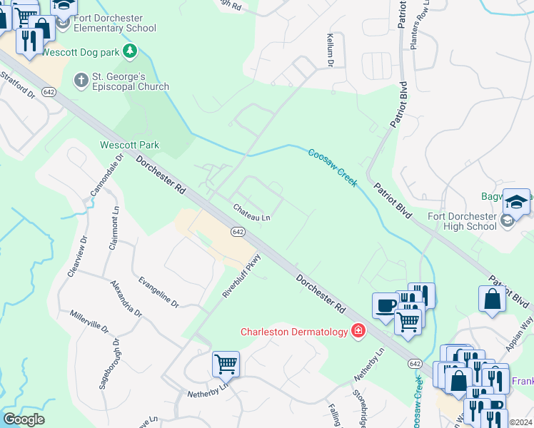 map of restaurants, bars, coffee shops, grocery stores, and more near 1001 Dorchester Road in North Charleston