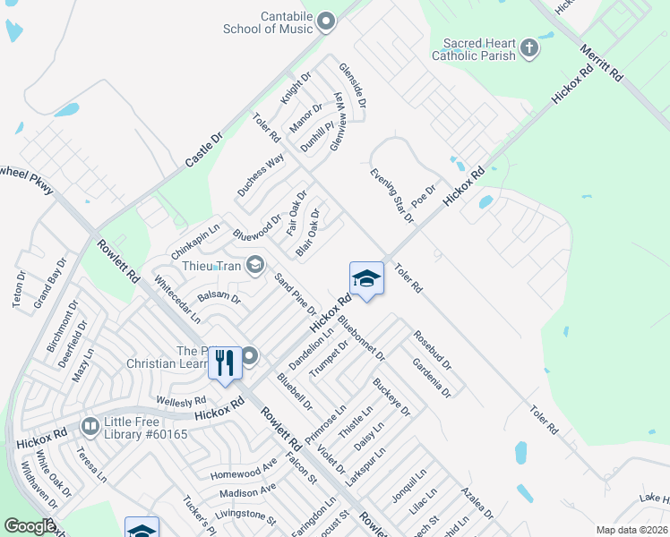 map of restaurants, bars, coffee shops, grocery stores, and more near 2709 Hickox Road in Rowlett