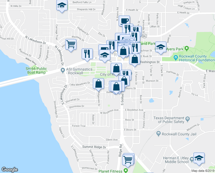 map of restaurants, bars, coffee shops, grocery stores, and more near 336 Lake Meadows Drive in Rockwall