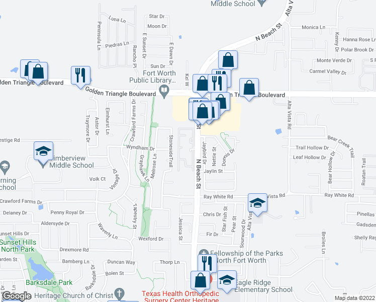 map of restaurants, bars, coffee shops, grocery stores, and more near 10511 Equestrian Trail in Keller