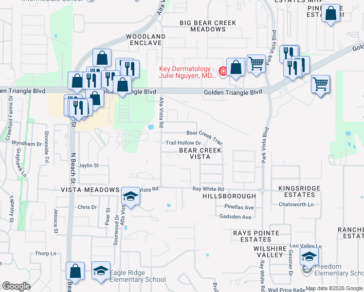 map of restaurants, bars, coffee shops, grocery stores, and more near 4840 Trail Hollow Drive in Fort Worth
