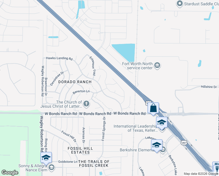 map of restaurants, bars, coffee shops, grocery stores, and more near 328 Avila in Haslet