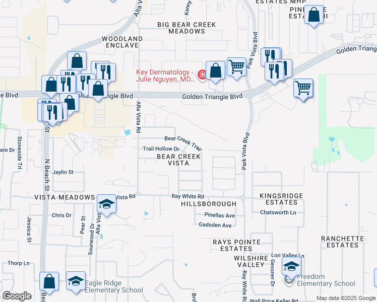 map of restaurants, bars, coffee shops, grocery stores, and more near 4905 Trail Hollow Drive in Fort Worth