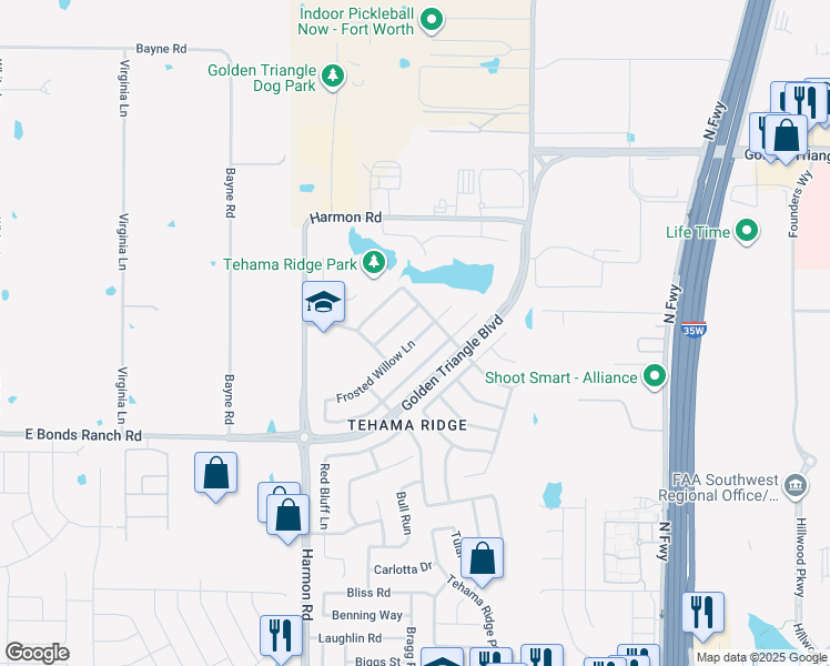 map of restaurants, bars, coffee shops, grocery stores, and more near 2132 Stoney Gorge Road in Fort Worth