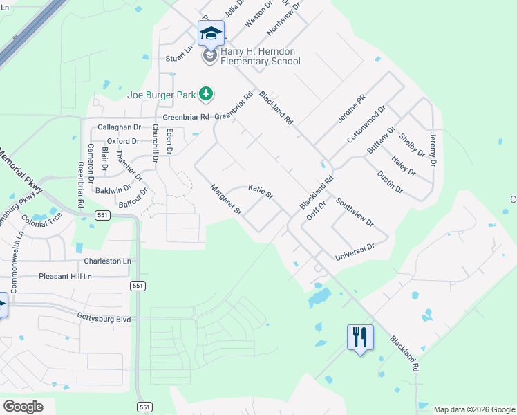 map of restaurants, bars, coffee shops, grocery stores, and more near 103 Mary Street in Royse City