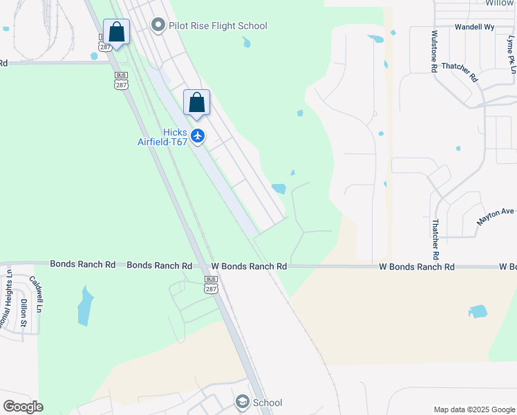 map of restaurants, bars, coffee shops, grocery stores, and more near 512 Aviator Drive in Fort Worth