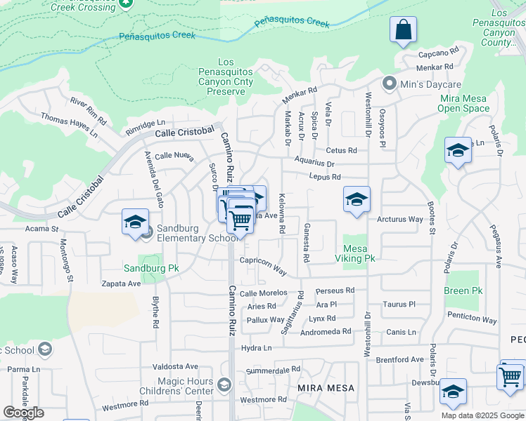 map of restaurants, bars, coffee shops, grocery stores, and more near 8308 Menkar Road in San Diego