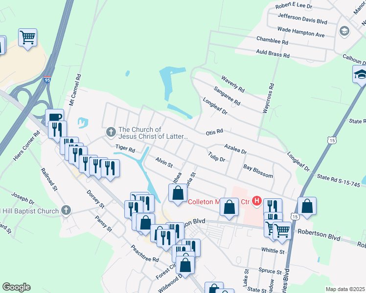 map of restaurants, bars, coffee shops, grocery stores, and more near 604 Azalea Drive in Walterboro