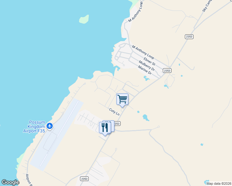 map of restaurants, bars, coffee shops, grocery stores, and more near 622 Clover Lane in Graford