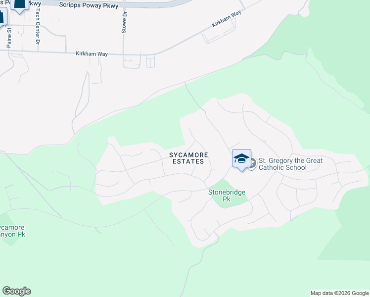 map of restaurants, bars, coffee shops, grocery stores, and more near 14844 Whispering Ridge Road in San Diego