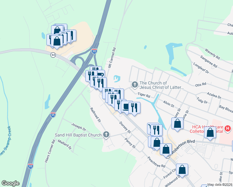 map of restaurants, bars, coffee shops, grocery stores, and more near 1180 Dandridge Road in Walterboro