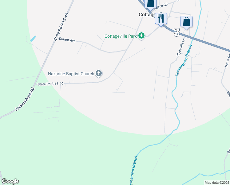 map of restaurants, bars, coffee shops, grocery stores, and more near 177 Dairy Lane in Cottageville