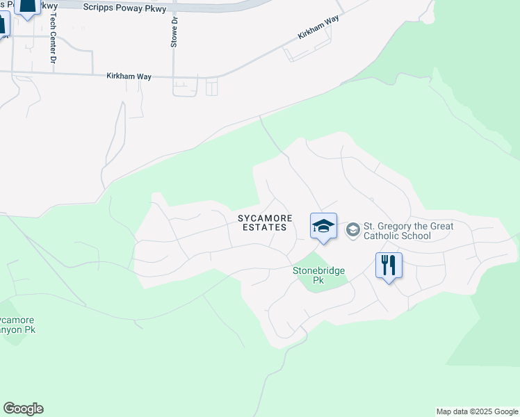 map of restaurants, bars, coffee shops, grocery stores, and more near 14844 Whispering Ridge Road in San Diego