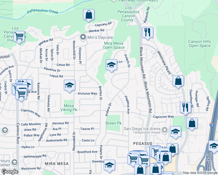 map of restaurants, bars, coffee shops, grocery stores, and more near 11377 Dalby Place in San Diego