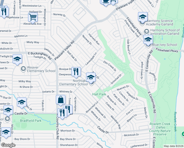 map of restaurants, bars, coffee shops, grocery stores, and more near 1925 Sage Drive in Garland