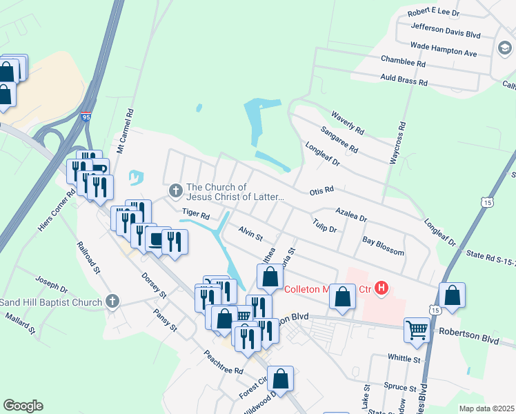 map of restaurants, bars, coffee shops, grocery stores, and more near 723 Azalea Drive in Walterboro