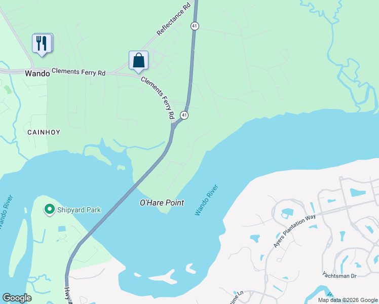 map of restaurants, bars, coffee shops, grocery stores, and more near 546 Riverbend Trail in Charleston