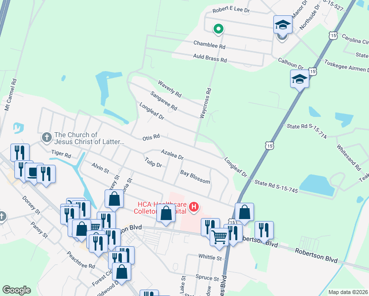 map of restaurants, bars, coffee shops, grocery stores, and more near 188 Otis Road in Walterboro