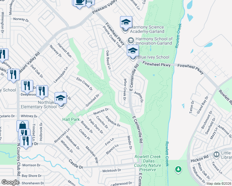 map of restaurants, bars, coffee shops, grocery stores, and more near in Dallas County