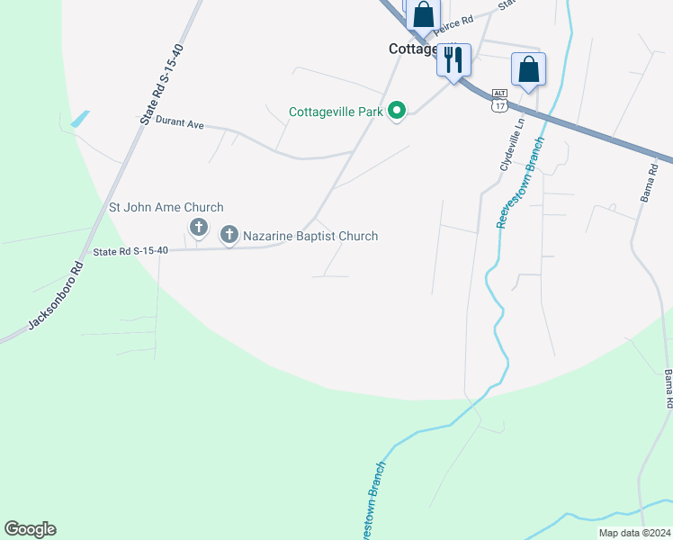map of restaurants, bars, coffee shops, grocery stores, and more near 177 Dairy Lane in Cottageville